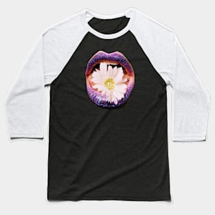 Collage Flower Lips, Retro Surrealism Baseball T-Shirt